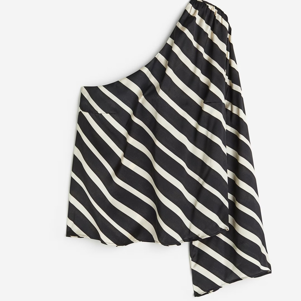 H&M Asymmetrical Blouse in Black and Cream Stripes